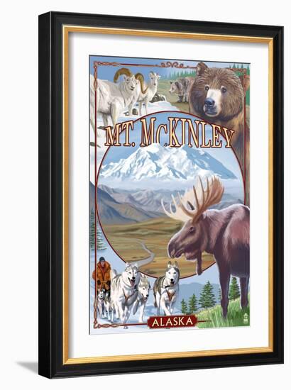 Mt. McKinley, Alaska - Montage-Lantern Press-Framed Art Print