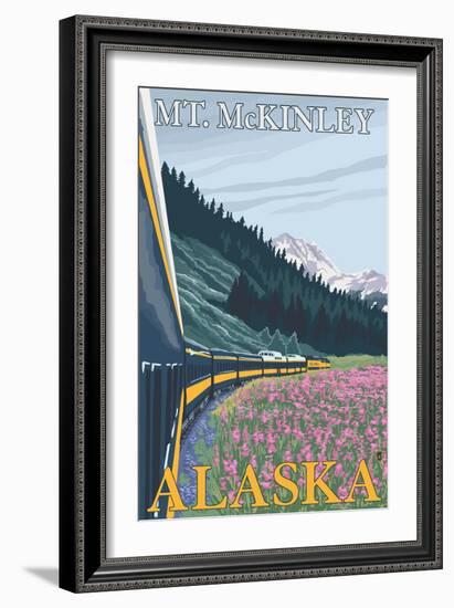 Mt. McKinley, Alaska - Railroad Scene-Lantern Press-Framed Art Print