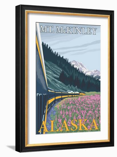 Mt. McKinley, Alaska - Railroad Scene-Lantern Press-Framed Art Print