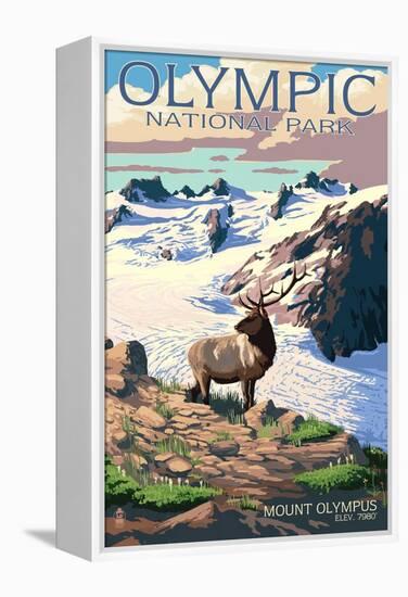 Mt. Olympus and Elk - Olympic National Park, Washington-Lantern Press-Framed Stretched Canvas