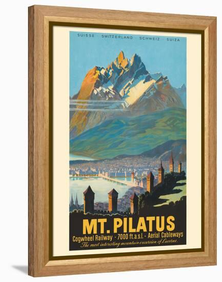 Mt. Pilatus - Lucerne Switzerland - Vintage Railroad Travel Poster, 1958-Pacifica Island Art-Framed Stretched Canvas