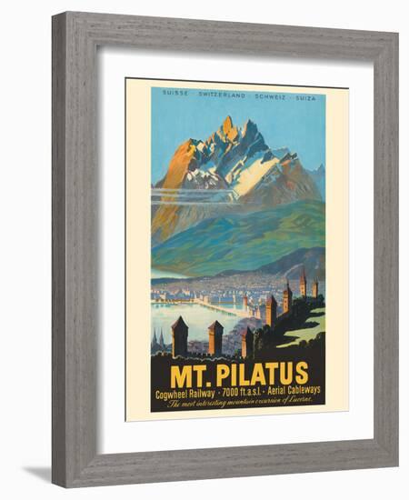 Mt. Pilatus - Lucerne Switzerland - Vintage Railroad Travel Poster, 1958-Pacifica Island Art-Framed Art Print