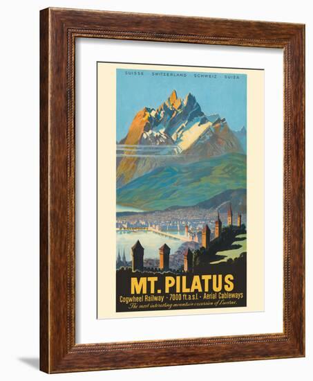 Mt. Pilatus - Lucerne Switzerland - Vintage Railroad Travel Poster, 1958-Pacifica Island Art-Framed Art Print