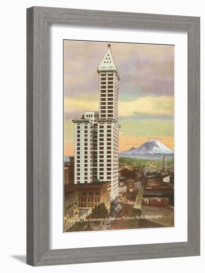 Mt. Rainier and Seattle, Washington-null-Framed Art Print