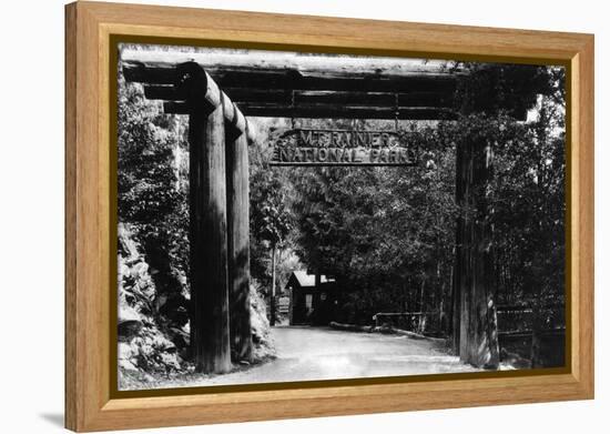 Mt. Rainier National Park Entrance Photograph - Mount Rainier, WA-Lantern Press-Framed Stretched Canvas