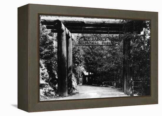 Mt. Rainier National Park Entrance Photograph - Mount Rainier, WA-Lantern Press-Framed Stretched Canvas