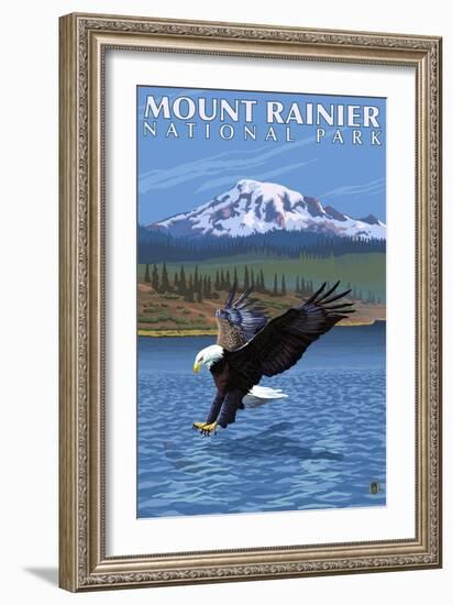 Mt. Rainier National Park, Washington, Eagle Fishing-Lantern Press-Framed Art Print