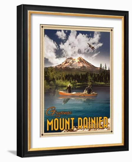 Mt Rainier-Old Red Truck-Framed Giclee Print