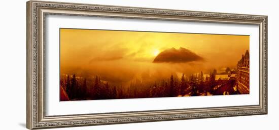 Mt Rundles covered with fog seen from Banff Springs Hotel at sunrise, Banff, Alberta, Canada-Panoramic Images-Framed Photographic Print