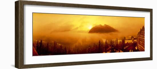 Mt Rundles covered with fog seen from Banff Springs Hotel at sunrise, Banff, Alberta, Canada-Panoramic Images-Framed Photographic Print