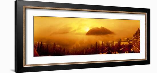 Mt Rundles covered with fog seen from Banff Springs Hotel at sunrise, Banff, Alberta, Canada-Panoramic Images-Framed Photographic Print