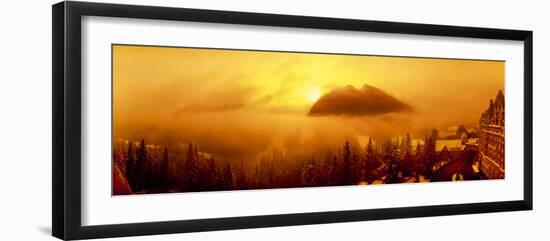 Mt Rundles covered with fog seen from Banff Springs Hotel at sunrise, Banff, Alberta, Canada-Panoramic Images-Framed Photographic Print