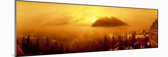 Mt Rundles covered with fog seen from Banff Springs Hotel at sunrise, Banff, Alberta, Canada-Panoramic Images-Mounted Photographic Print