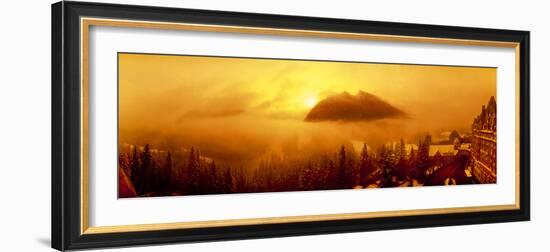 Mt Rundles covered with fog seen from Banff Springs Hotel at sunrise, Banff, Alberta, Canada-Panoramic Images-Framed Photographic Print