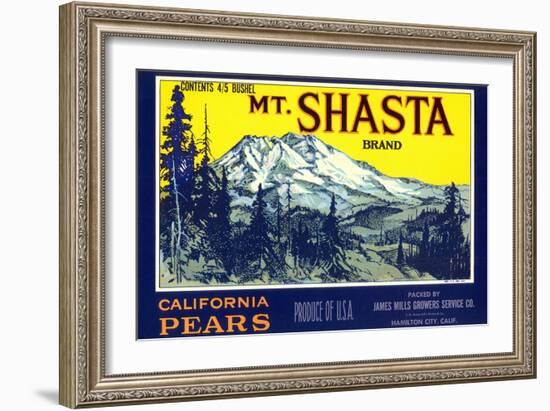 Mt. Shasta Pear Label-null-Framed Art Print