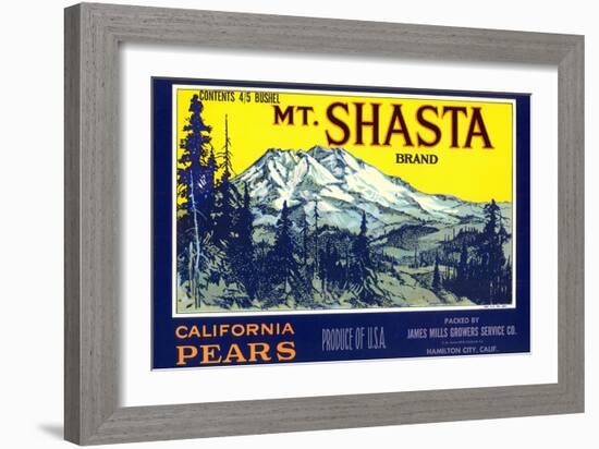 Mt. Shasta Pear Label-null-Framed Art Print