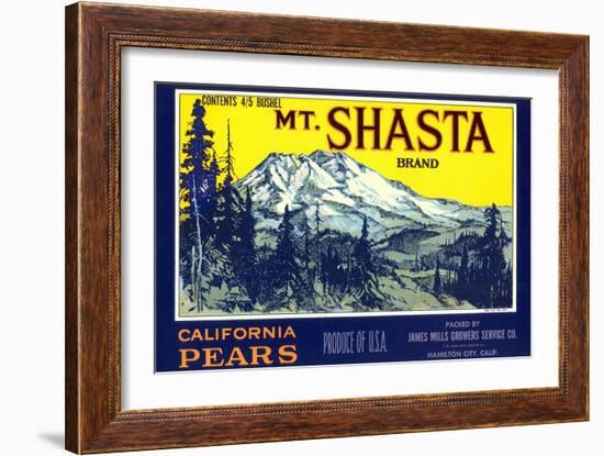 Mt. Shasta Pear Label-null-Framed Art Print