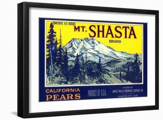 Mt. Shasta Pear Label-null-Framed Art Print