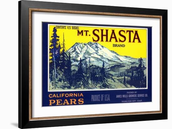 Mt. Shasta Pear Label-null-Framed Art Print