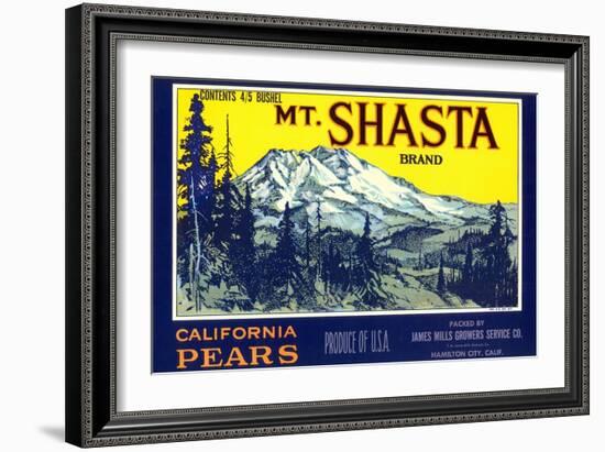 Mt. Shasta Pear Label-null-Framed Art Print