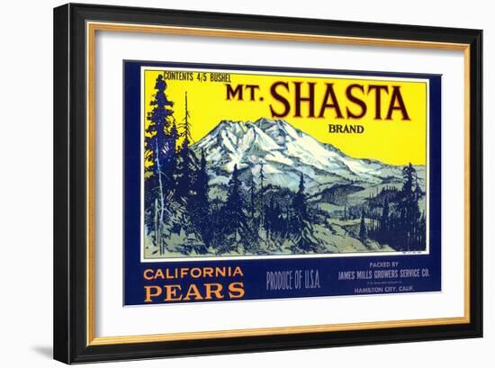 Mt. Shasta Pear Label-null-Framed Art Print