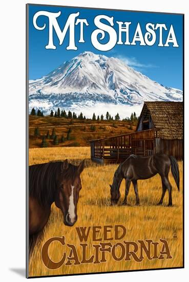 Mt. Shasta - Weed, California - Horses and Mountain-Lantern Press-Mounted Art Print