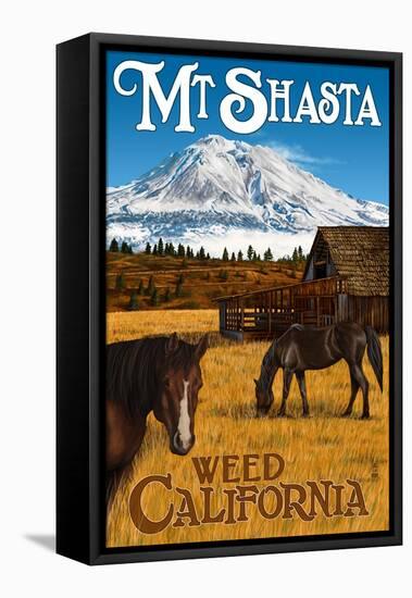 Mt. Shasta - Weed, California - Horses and Mountain-Lantern Press-Framed Stretched Canvas