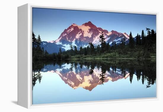 Mt Shuksan from Picture Lake, Mount Baker-Snoqualmie National Forest, Washington, USA-Michel Hersen-Framed Premier Image Canvas