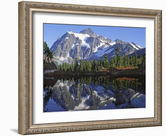 Mt. Shuksan in the Fall with Red Blueberry Bushes, North Cascades National Park, Washington, USA-Charles Sleicher-Framed Photographic Print