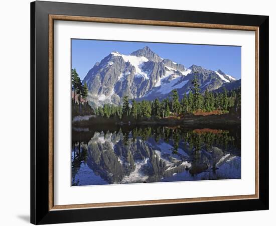 Mt. Shuksan in the Fall with Red Blueberry Bushes, North Cascades National Park, Washington, USA-Charles Sleicher-Framed Photographic Print