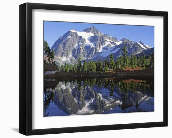 Mt. Shuksan in the Fall with Red Blueberry Bushes, North Cascades National Park, Washington, USA-Charles Sleicher-Framed Photographic Print