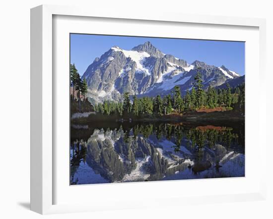 Mt. Shuksan in the Fall with Red Blueberry Bushes, North Cascades National Park, Washington, USA-Charles Sleicher-Framed Photographic Print