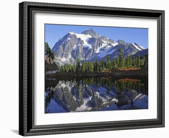 Mt. Shuksan in the Fall with Red Blueberry Bushes, North Cascades National Park, Washington, USA-Charles Sleicher-Framed Photographic Print