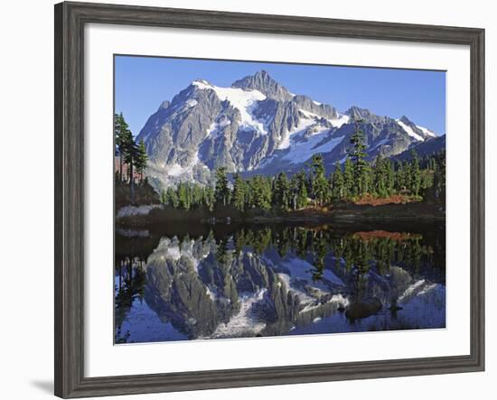 Mt. Shuksan in the Fall with Red Blueberry Bushes, North Cascades National Park, Washington, USA-Charles Sleicher-Framed Photographic Print