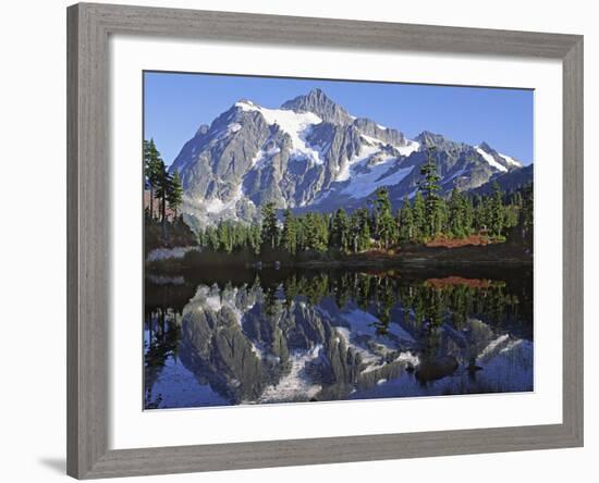 Mt. Shuksan in the Fall with Red Blueberry Bushes, North Cascades National Park, Washington, USA-Charles Sleicher-Framed Photographic Print