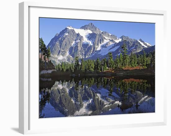 Mt. Shuksan in the Fall with Red Blueberry Bushes, North Cascades National Park, Washington, USA-Charles Sleicher-Framed Photographic Print