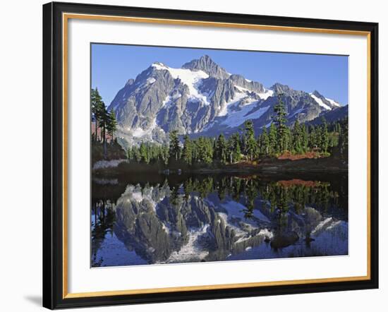 Mt. Shuksan in the Fall with Red Blueberry Bushes, North Cascades National Park, Washington, USA-Charles Sleicher-Framed Photographic Print