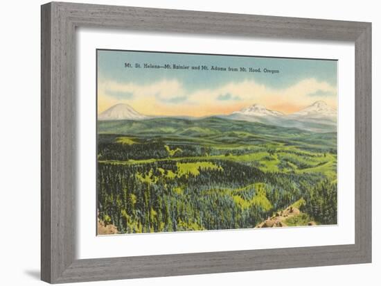 Mt. St. Helens, Mt. Rainier, Mt. Adams-null-Framed Art Print