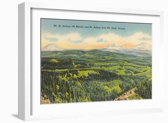 Mt. St. Helens, Mt. Rainier, Mt. Adams-null-Framed Art Print