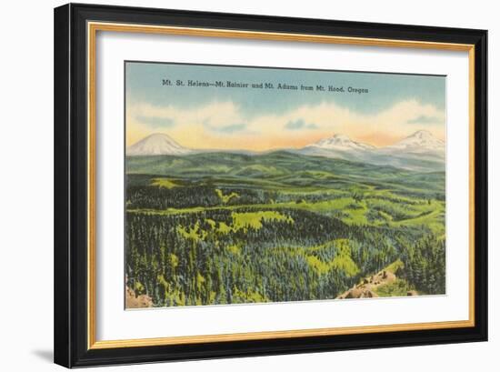 Mt. St. Helens, Mt. Rainier, Mt. Adams-null-Framed Art Print