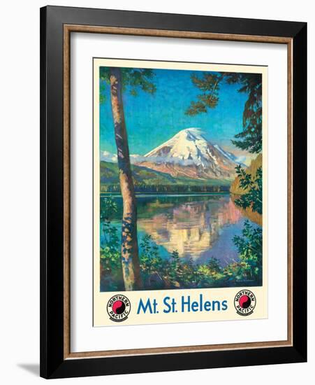 Mt. St. Helens - Spirit Lake, Washington - Vintage Northern Pacific Railway Travel Poster, 1920s-Gustav Wilhelm Krollmann-Framed Art Print