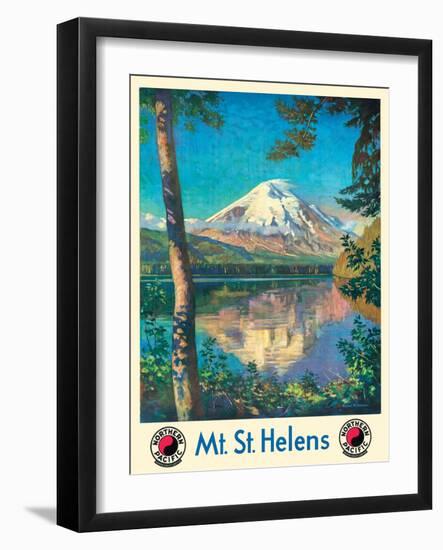 Mt. St. Helens - Spirit Lake, Washington - Vintage Northern Pacific Railway Travel Poster, 1920s-Gustav Wilhelm Krollmann-Framed Art Print
