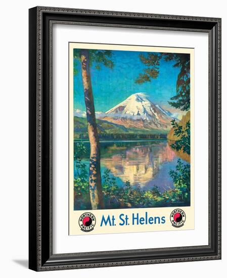 Mt. St. Helens - Spirit Lake, Washington - Vintage Northern Pacific Railway Travel Poster, 1920s-Gustav Wilhelm Krollmann-Framed Art Print