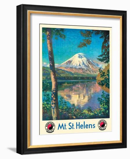 Mt. St. Helens - Spirit Lake, Washington - Vintage Northern Pacific Railway Travel Poster, 1920s-Gustav Wilhelm Krollmann-Framed Art Print