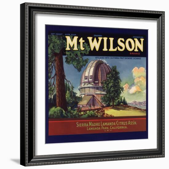 Mt Wilson Brand - Lamanda Park, California - Citrus Crate Label-Lantern Press-Framed Art Print