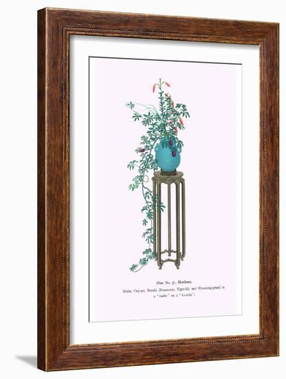 Mube, Oniyuri, & Susuki (Stauntonia, Tiger Lily, And Flowering Grass) In a Tsubo-Josiah Conder-Framed Art Print