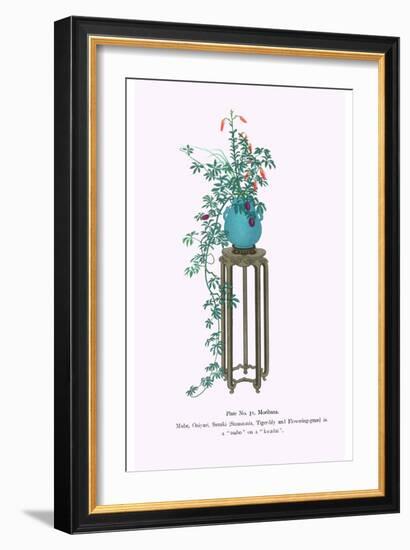 Mube, Oniyuri, & Susuki (Stauntonia, Tiger Lily, And Flowering Grass) In a Tsubo-Josiah Conder-Framed Art Print