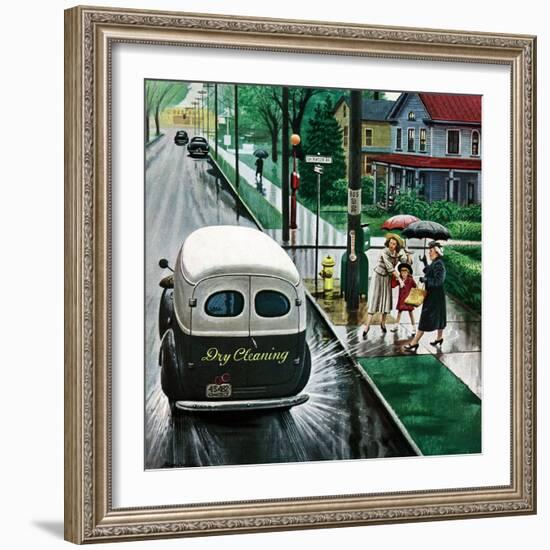 "Muddied by Dry Cleaning Truck," October 2, 1948-Stevan Dohanos-Framed Giclee Print
