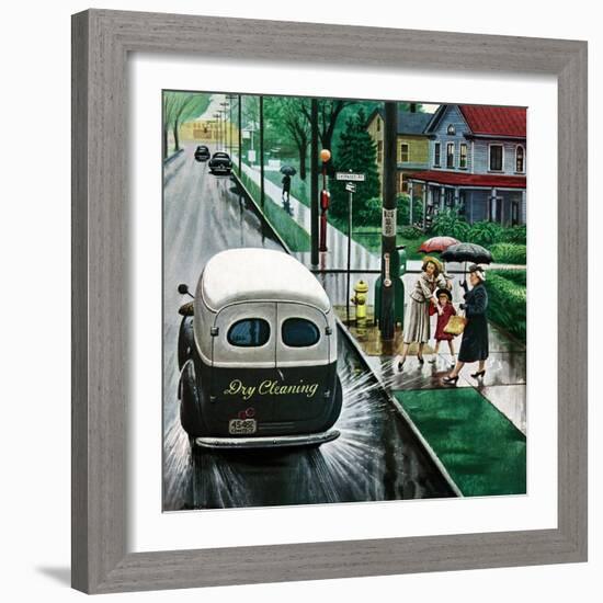 "Muddied by Dry Cleaning Truck," October 2, 1948-Stevan Dohanos-Framed Giclee Print