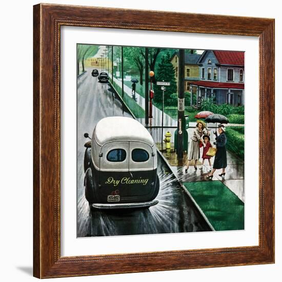 "Muddied by Dry Cleaning Truck," October 2, 1948-Stevan Dohanos-Framed Giclee Print